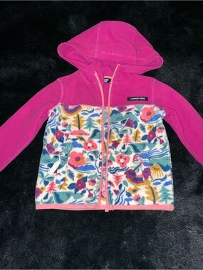 Lands' End Bright Pink Hooded Fleece Jacket with Floral Print